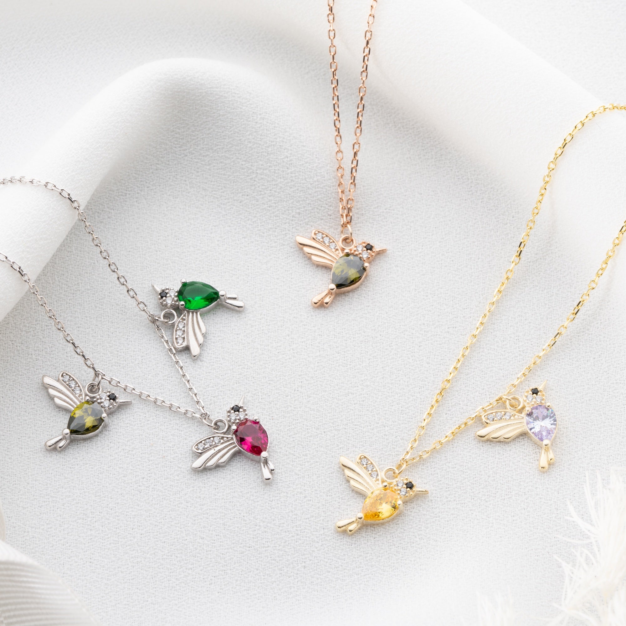 Personalized Family Hummingbird Birthstone Necklace