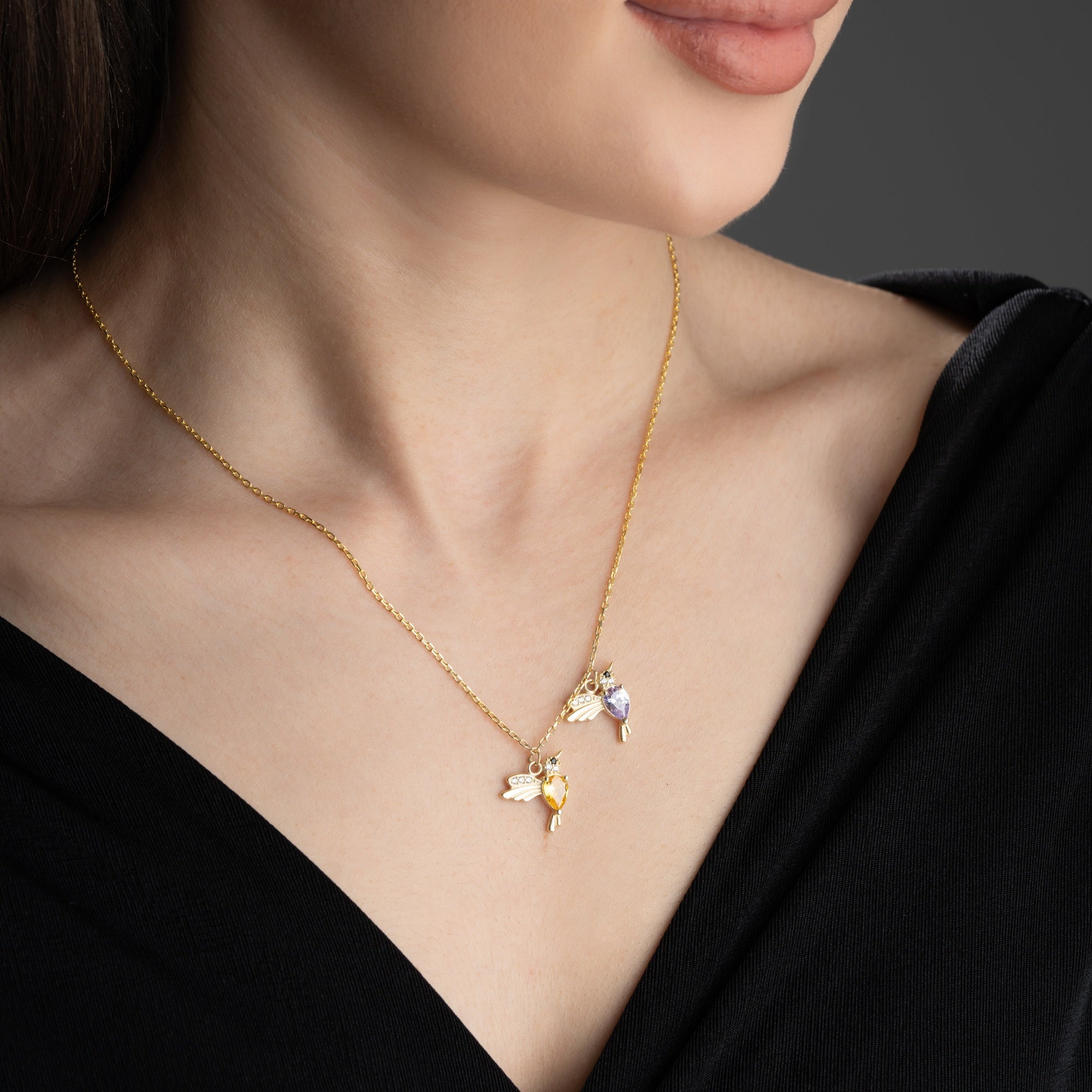 Personalized Family Hummingbird Birthstone Necklace