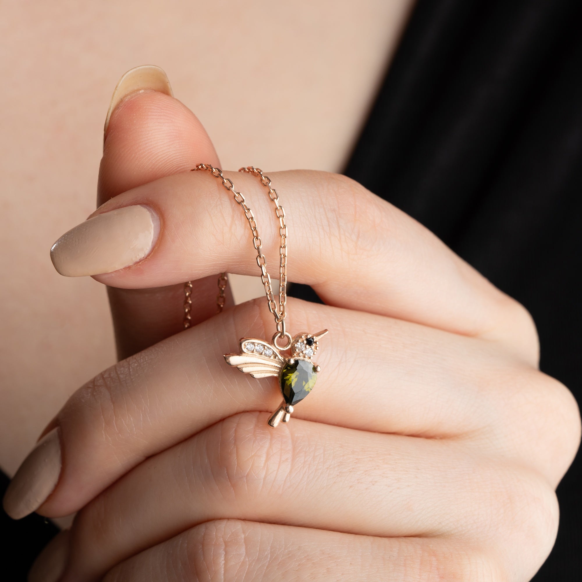 Personalized Family Hummingbird Birthstone Necklace