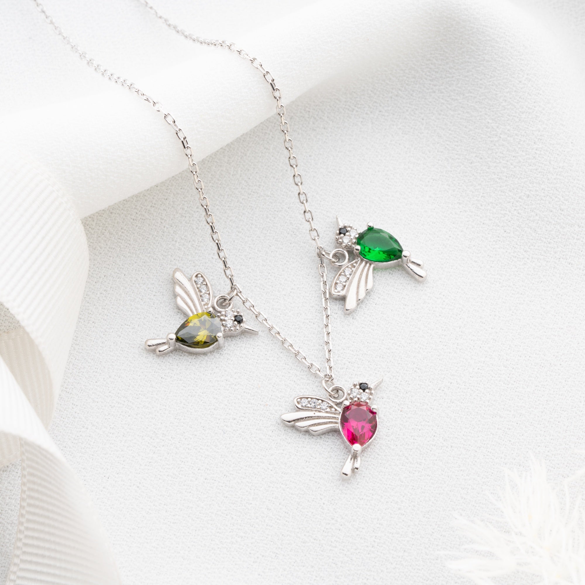 Personalized Family Hummingbird Birthstone Necklace