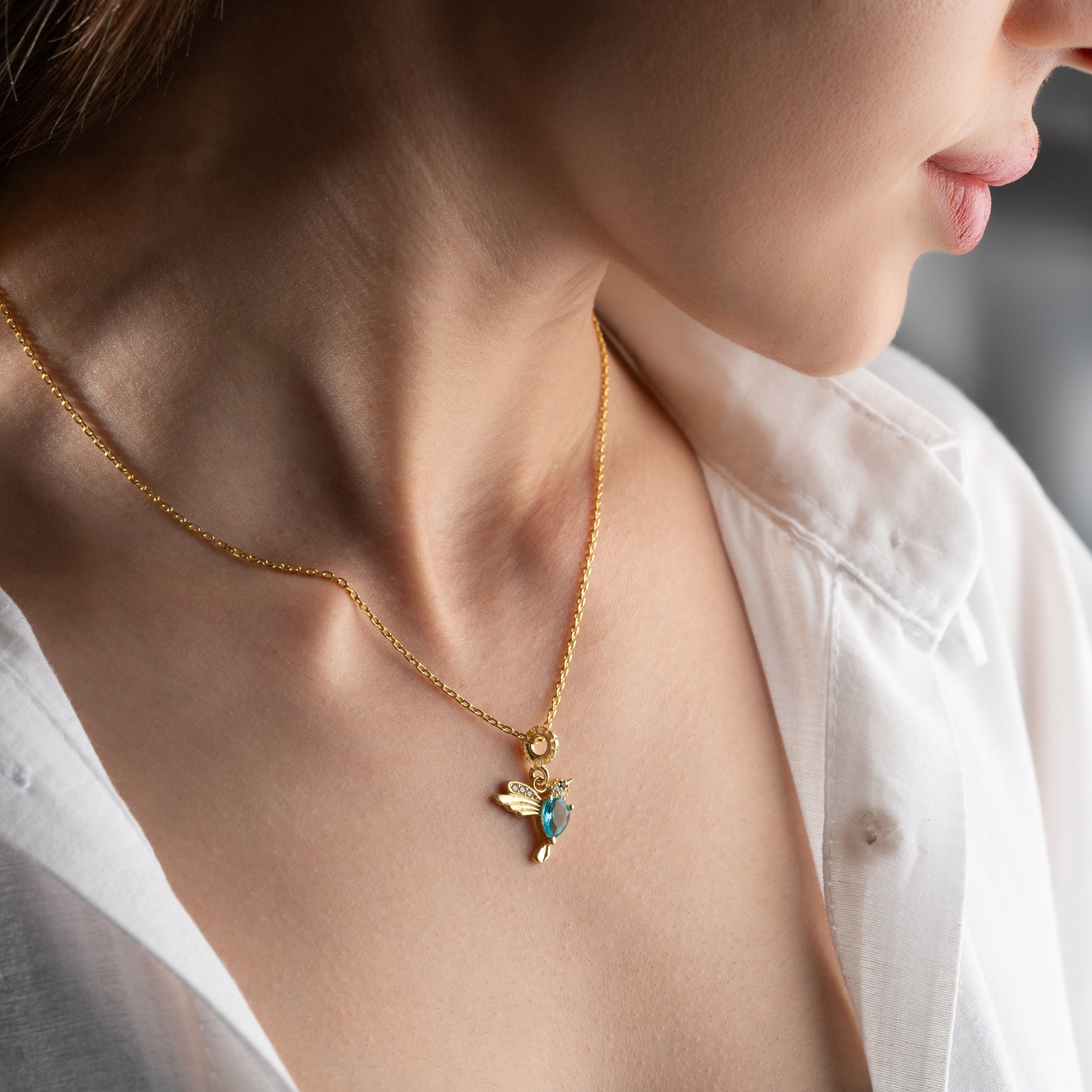 Personalized Hummingbird Birthstone Necklace
