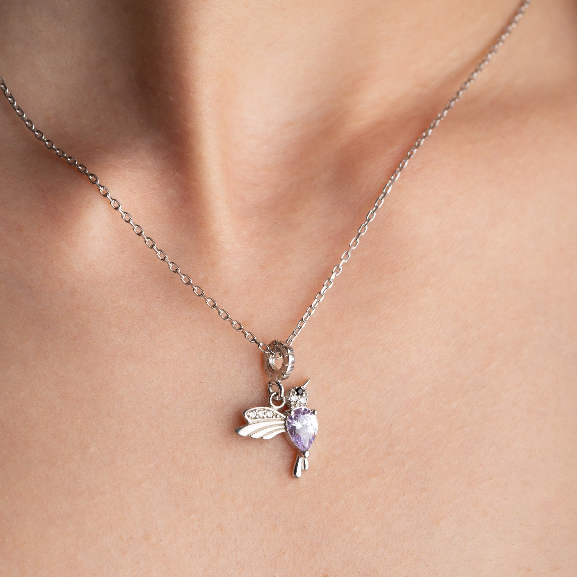 Personalized Hummingbird Birthstone Necklace