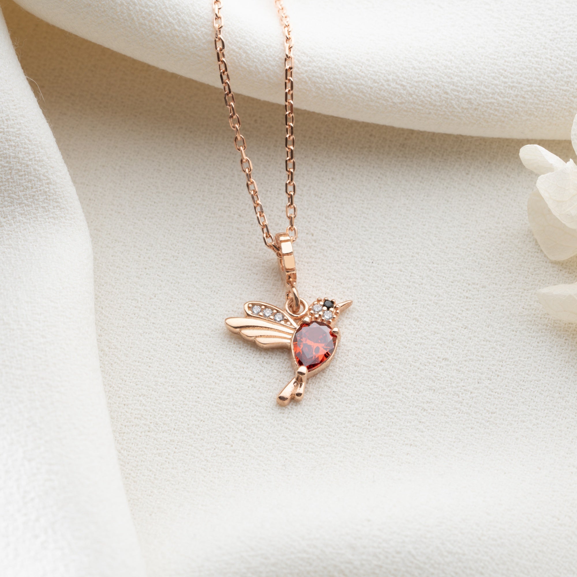 Personalized Hummingbird Birthstone Necklace