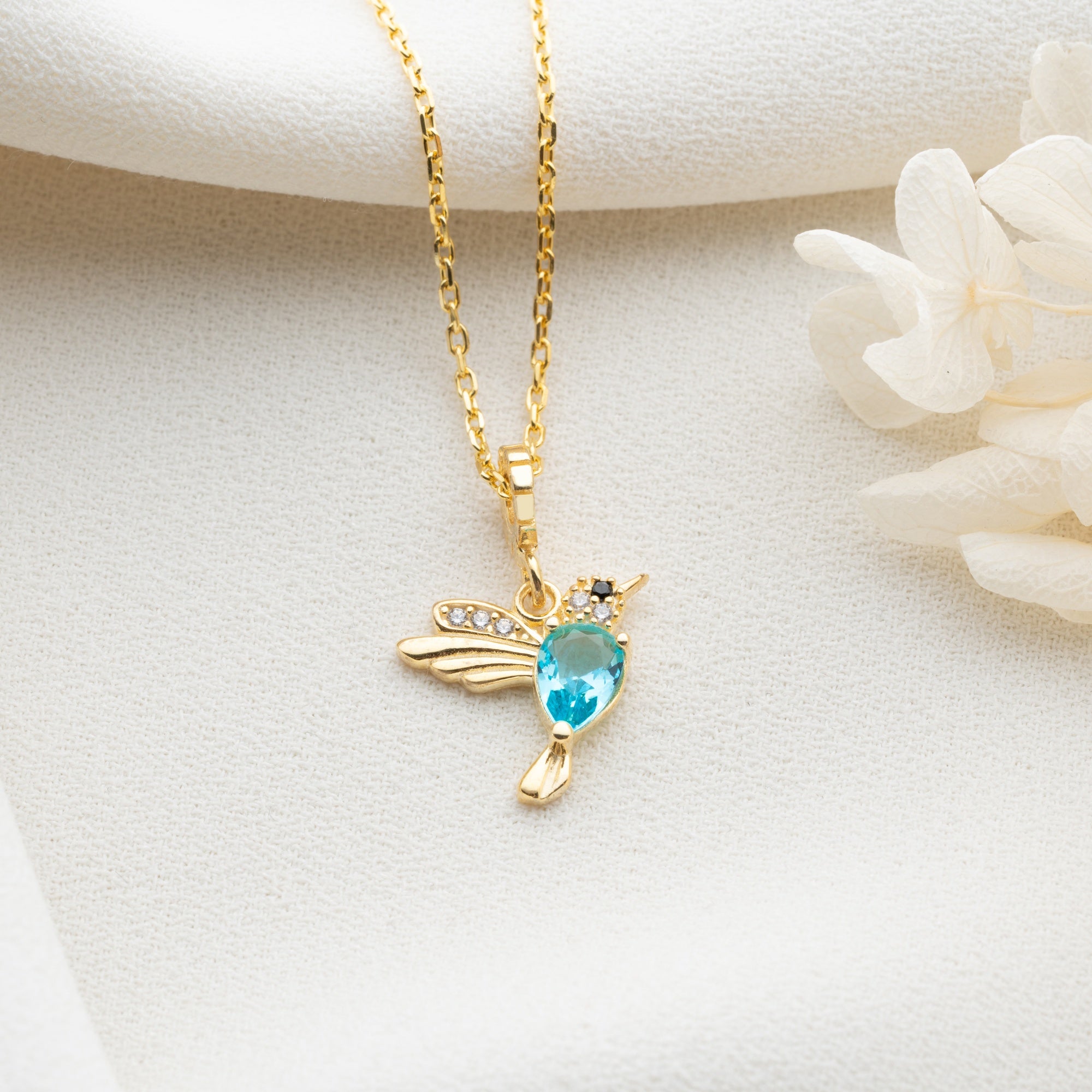 Personalized Hummingbird Birthstone Necklace